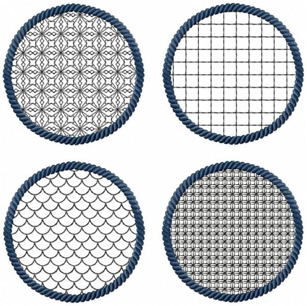 4 ITH-Stickdateien MugRug Untersetzer im Set für 10x10 cm Stickrahmen Set 07